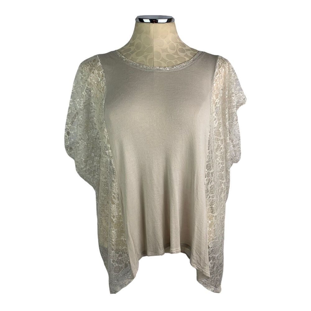 Size XS‎ Victoria's Secret Sheer Lace and Jersey Knit Ivory Popover Top